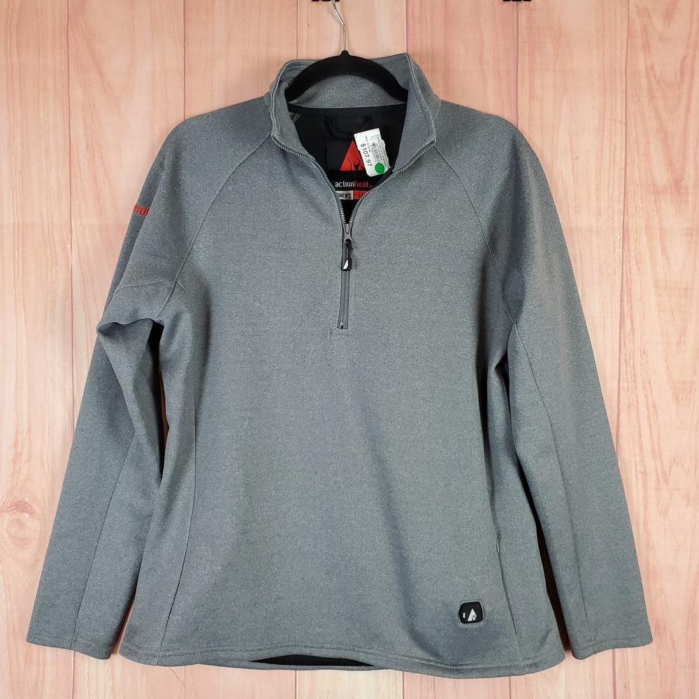 ActionHeat 5V Battery Womens Sweatshirts Large Gray 1/4 Zip Long Sleeve Pullover